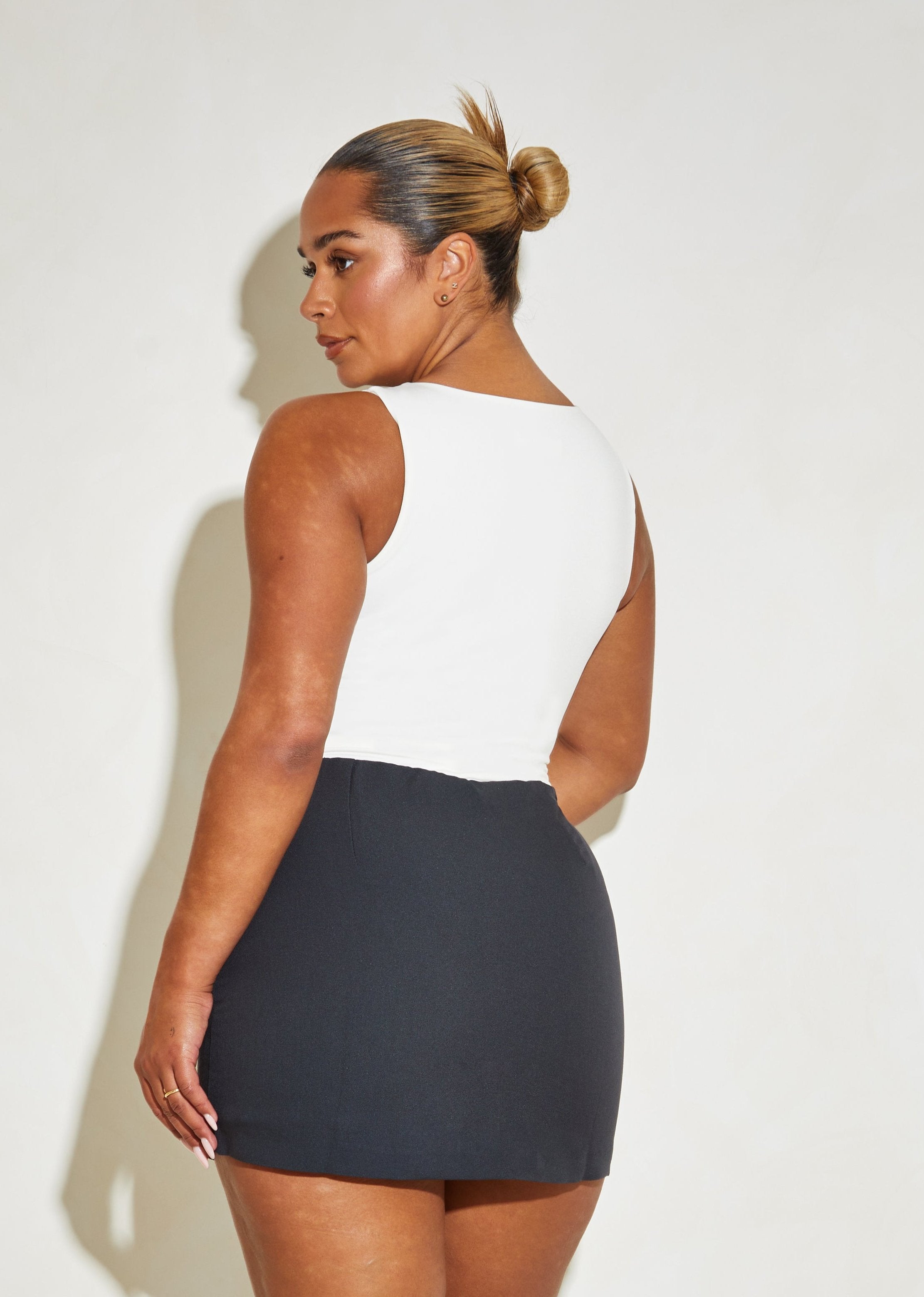 Coconut Racer Neck Double Layer 'ELR' Bodysuit for a Sleek Look