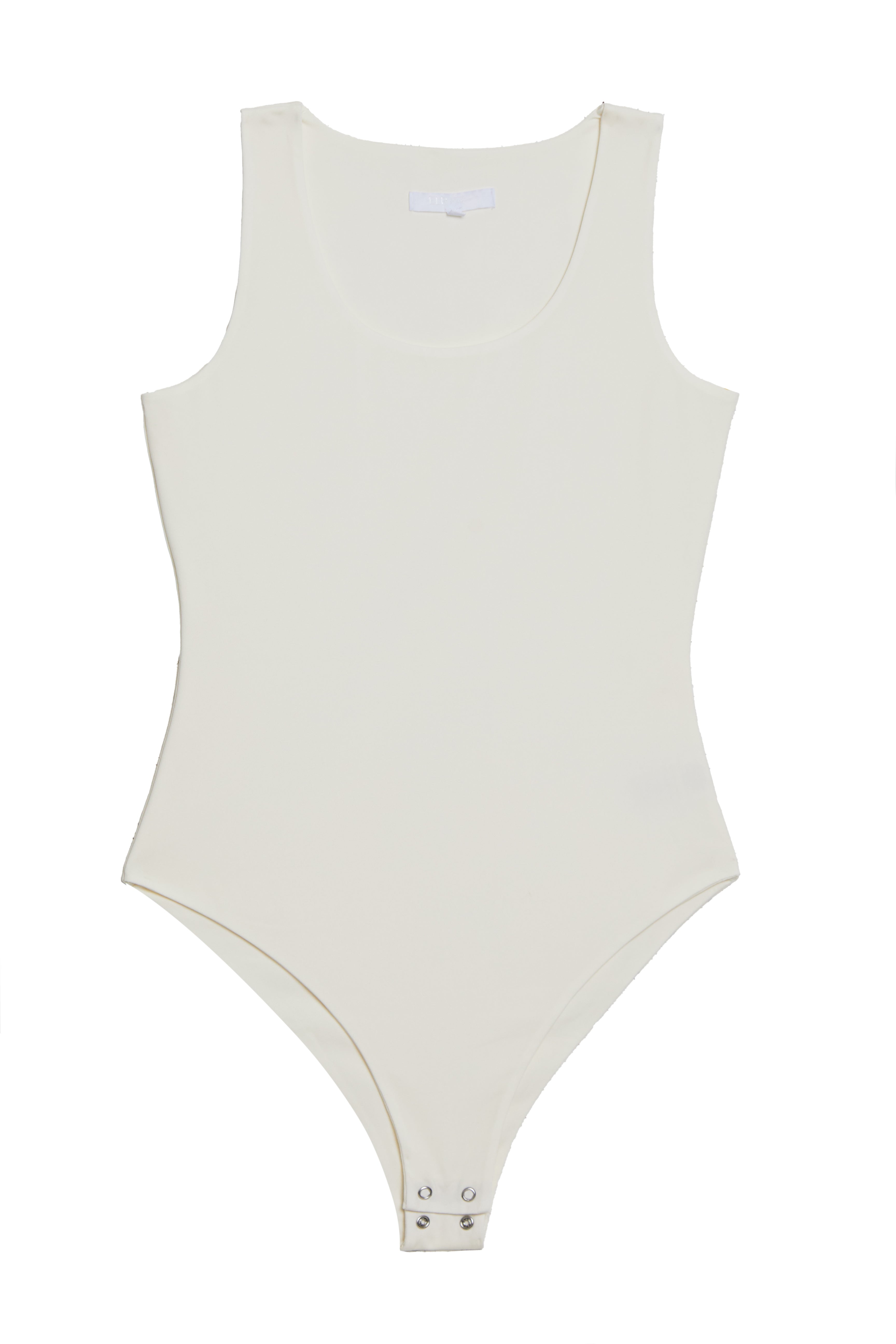 Coconut 'Joy' Sleeveless Bodysuit with Scoop Neck and Plunge Design