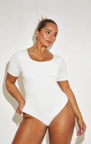 Chic Coconut 'Megan' Bodysuit with Scoop Neck and Short Sleeves